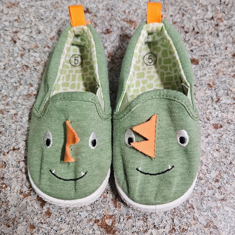 SG Footwear Green Dinosaur Monster Slip-On Canvas Shoes Toddler Size 5 US